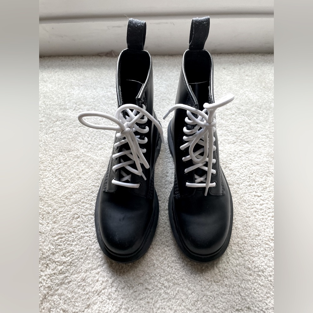 Dr. Martens Black Leather Combat Boots, Size 6